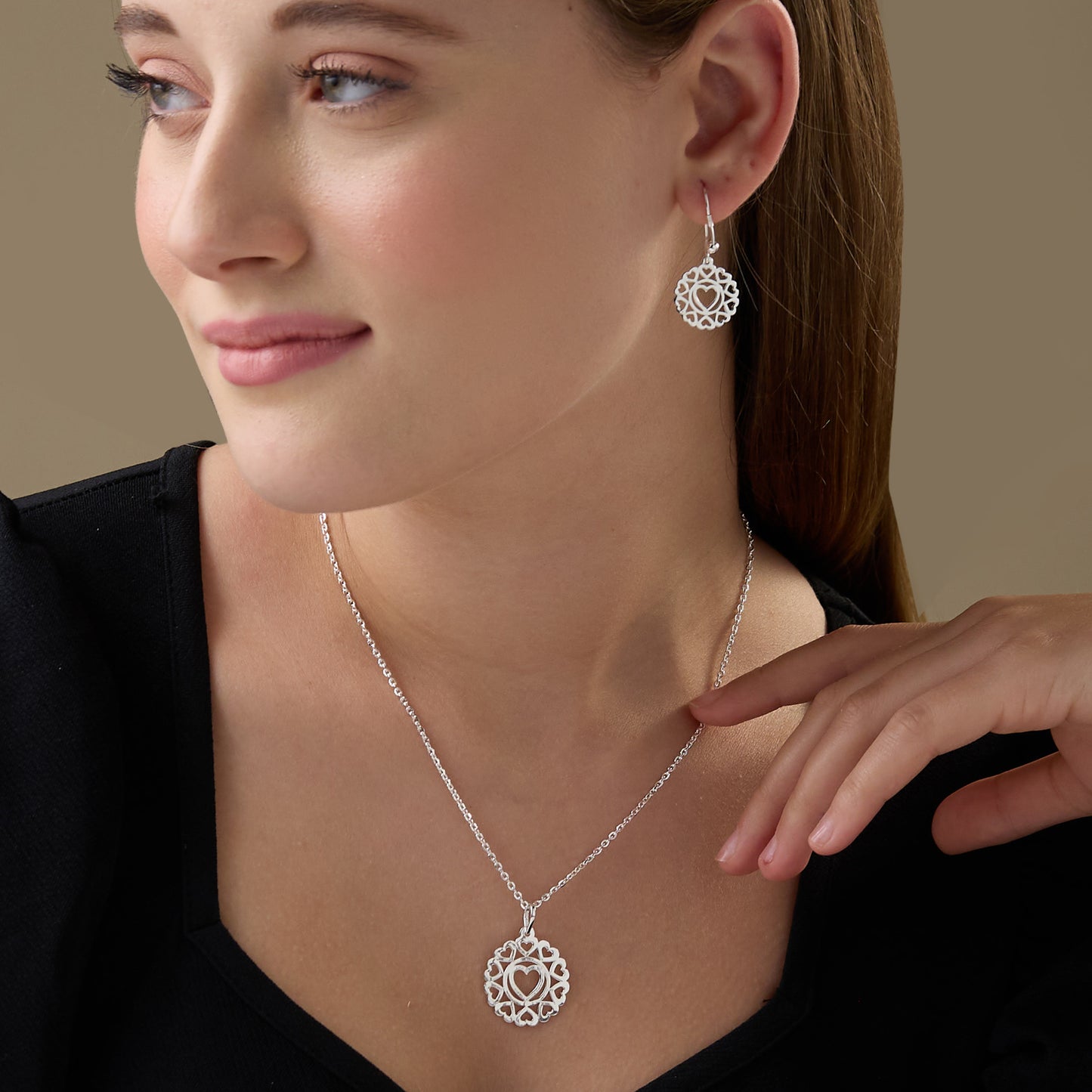 MAIRA 925 Sterling Silver Valentine Necklace with Earrings Set for Girls / Women