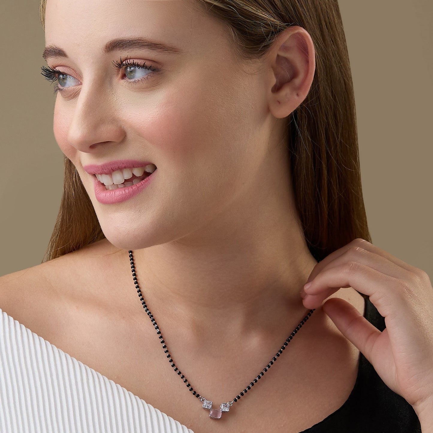 MAIRA 925 Sterling Silver Swiss Zirconia Black Beads Stylish 18 Inch Working Women Mangalsutra Jewellery / Gift for Women