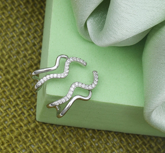 MAIRA 925 Sterling Silver Curved Unique Swiss Zirconia Glittering Earrings for Women/ Girls