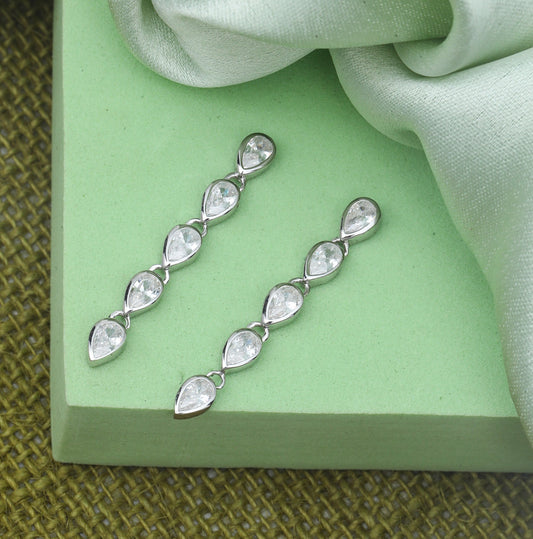 MAIRA Made with 925 Sterling Silver and Swiss Zirconia Partywear Long Pear Drop Earrings Gift for Women & Girls