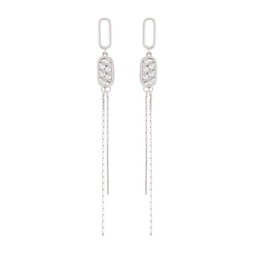 MAIRA Made with 925 Sterling Silver and Swiss Zirconia Partywear Long Chain Drop Earrings Gift for Women & Girls