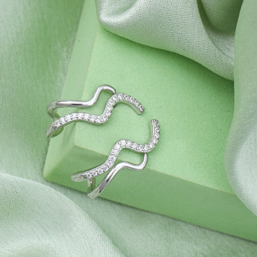 MAIRA 925 Sterling Silver Curved Unique Swiss Zirconia Glittering Earrings for Women/ Girls