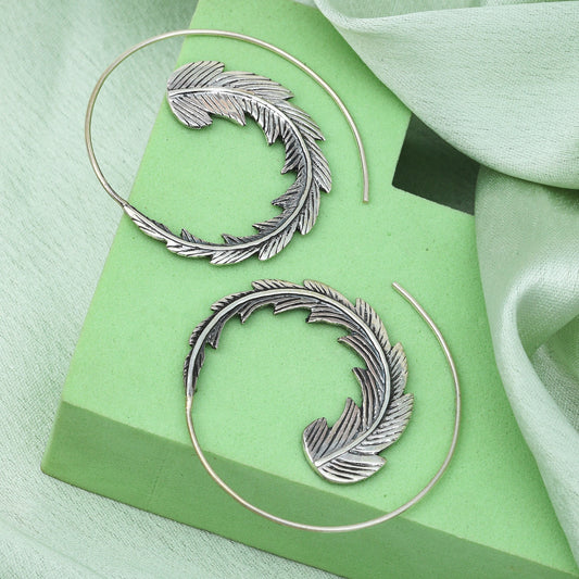 MAIRA Circular Leaf Sterling Silver 92.5 Purity Round Loop ring Earring Set for Women / Girls