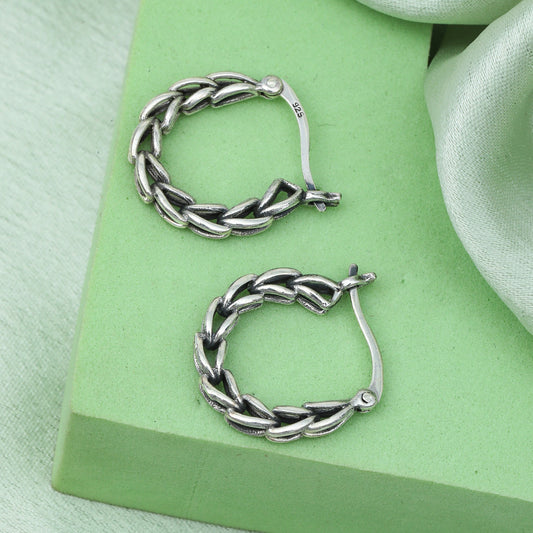 MAIRA 925 Sterling Silver Lightweight Antique Bali Hoop Earrings for Women and Girls