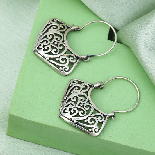 MAIRA 925 Sterling Silver Lightweight Antique Bali Hoop Earrings for Women and Girls