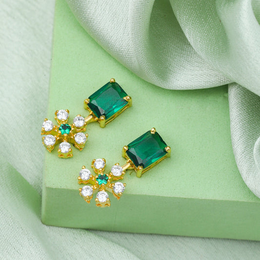 MAIRA 925 Sterling Silver Emerald 18 K Gold Plated Valentine Gift Earrings for Girls / Women