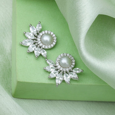 MAIRA made with Pearl Marquise Swiss Zirconia Floral 92.5 Sterling Silver Valentine Earrings Set for Women / Girls