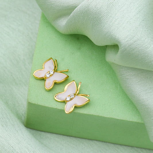 MAIRA 925 Sterling Silver 18K Gold Plated MOP Butterfy Studs Earrings for Women / Valentine Gift for Girls