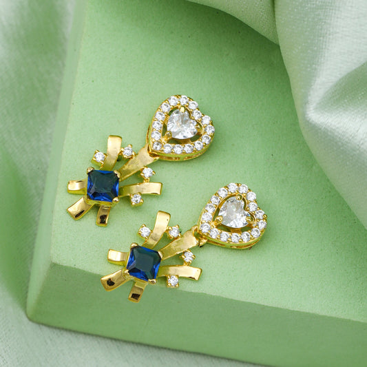 MAIRA 925 Sterling Silver 18 K Gold Plated Swiss Zirconia Valentine Gift Earrings for Girls/Women