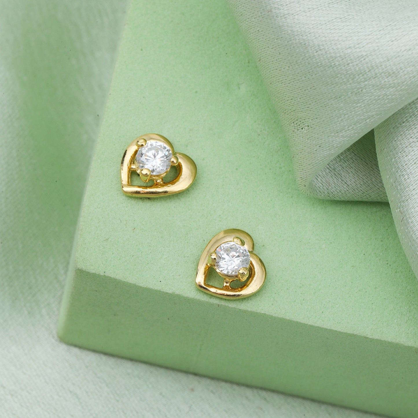 MAIRA 925 Sterling Silver 18K Gold Plated Heart Studs Valentine Gift Earrings for Women / Girls