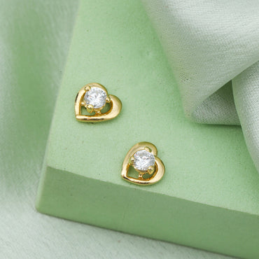 MAIRA 925 Sterling Silver 18K Gold Plated Heart Studs Valentine Gift Earrings for Women / Girls