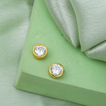 MAIRA Mini 925 Sterling Silver Round Stud 18 k Gold Plated Earring Set for Girls / Women