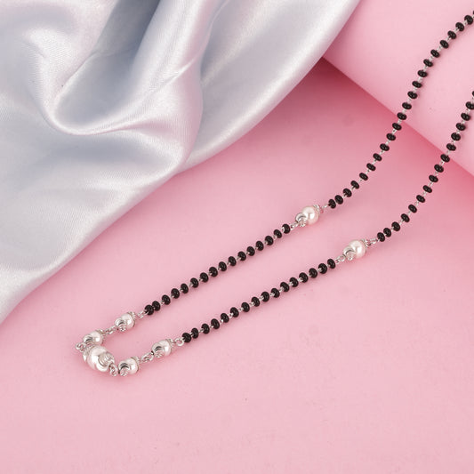 MAIRA 925 Sterling Silver Pearl Black Mani 18-Inch Mangalsutra Jewelry for Women |Hypoallergenic | Gift For Wife