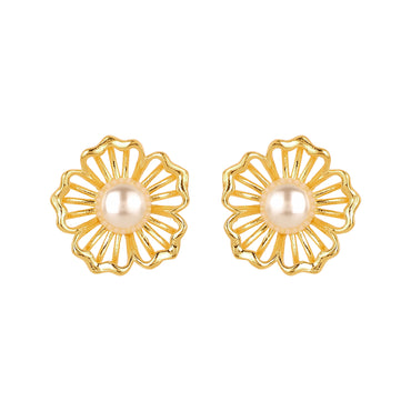 MAIRA 925 Sterling Silver Floral Gold Plated Pearl Earrings For women/ Girls