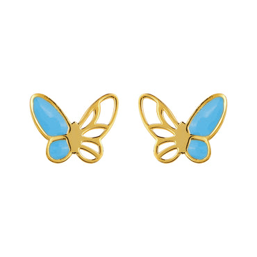 MAIRA 925 Sterling Silver 18K Gold Plated Blue Butterfly Earrings For Women/ Girls