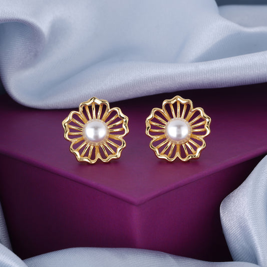 MAIRA 925 Sterling Silver Floral Gold Plated Pearl Earrings For women/ Girls