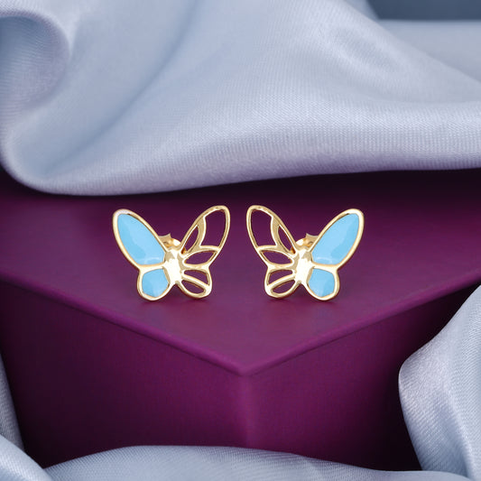 MAIRA 925 Sterling Silver 18K Gold Plated Blue Butterfly Earrings For Women/ Girls