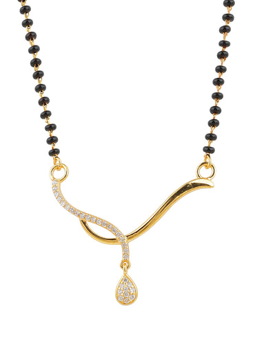 MAIRA 925 Sterling Pure Silver Cubic Zircon Black Beads Mangalsutra For Women | Hypoallergenic | 6 Months Warranty | Gift For Wife, Women's Day, Anniversary, Karwa Chauth