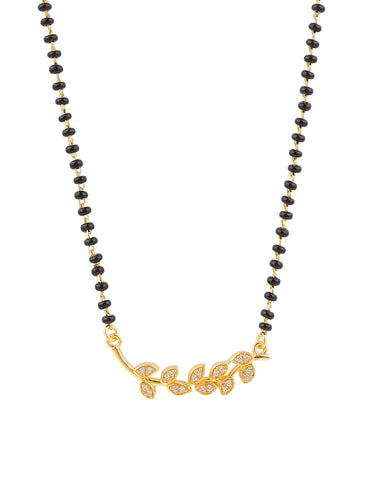 MAIRA 925 Sterling Pure Silver Spiral Leaf Mangalsutra With Zircon for Women | 18K Micron Gold Plated | Hypoallergenic | 6-Month Warranty | Gift for Wife, Anniversary, Karwa Chauth, Women's Day