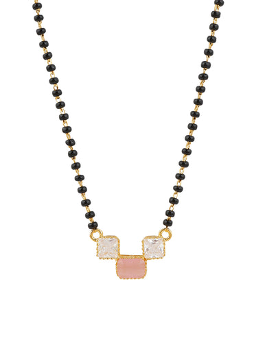 MAIRA 925 Sterling Pure Silver Pink and White Zircon Black Beads Mangalsutra For Women | Hypoallergenic | 6 Months Warranty | Gift For Wife, Women's Day, Anniversary, Karwa Chauth