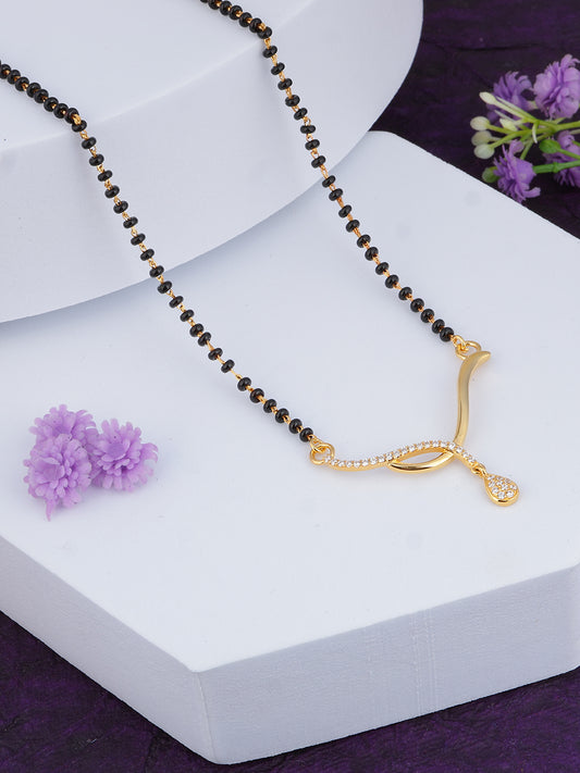 MAIRA 925 Sterling Pure Silver Cubic Zircon Black Beads Mangalsutra For Women | Hypoallergenic | 6 Months Warranty | Gift For Wife, Women's Day, Anniversary, Karwa Chauth