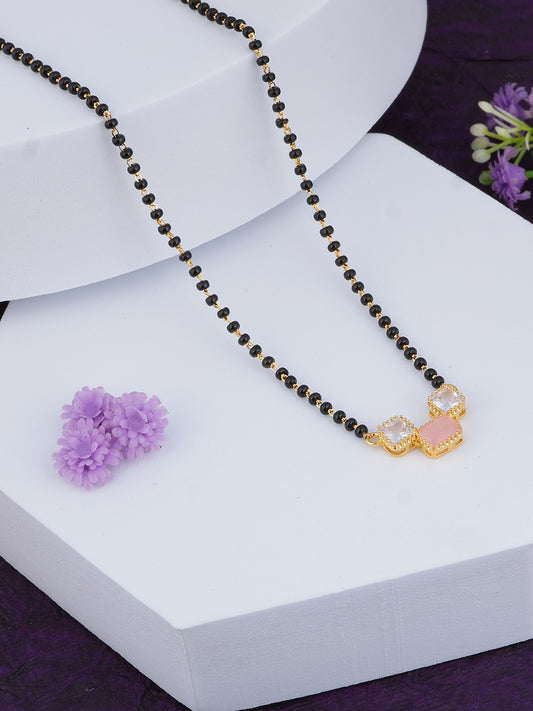 MAIRA 925 Sterling Pure Silver Pink and White Zircon Black Beads Mangalsutra For Women | Hypoallergenic | 6 Months Warranty | Gift For Wife, Women's Day, Anniversary, Karwa Chauth