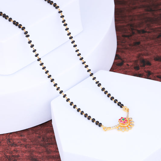 MAIRA 925 Sterling Pure Silver Latest 18K Micron Gold Plated Design Black Beaded Mangalsutra For Women | Hypoallergenic | Gift For Women's Day