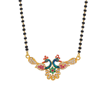 MAIRA 1gm Micron 18K Micron Gold Plated Peacock Design 18Inch Black Beads Kala Mani Mangalsutra For Women | Hypoallergenic | Tanmaniya | Chandi Necklace Jewellery | Pure Silver Gift for Wife
