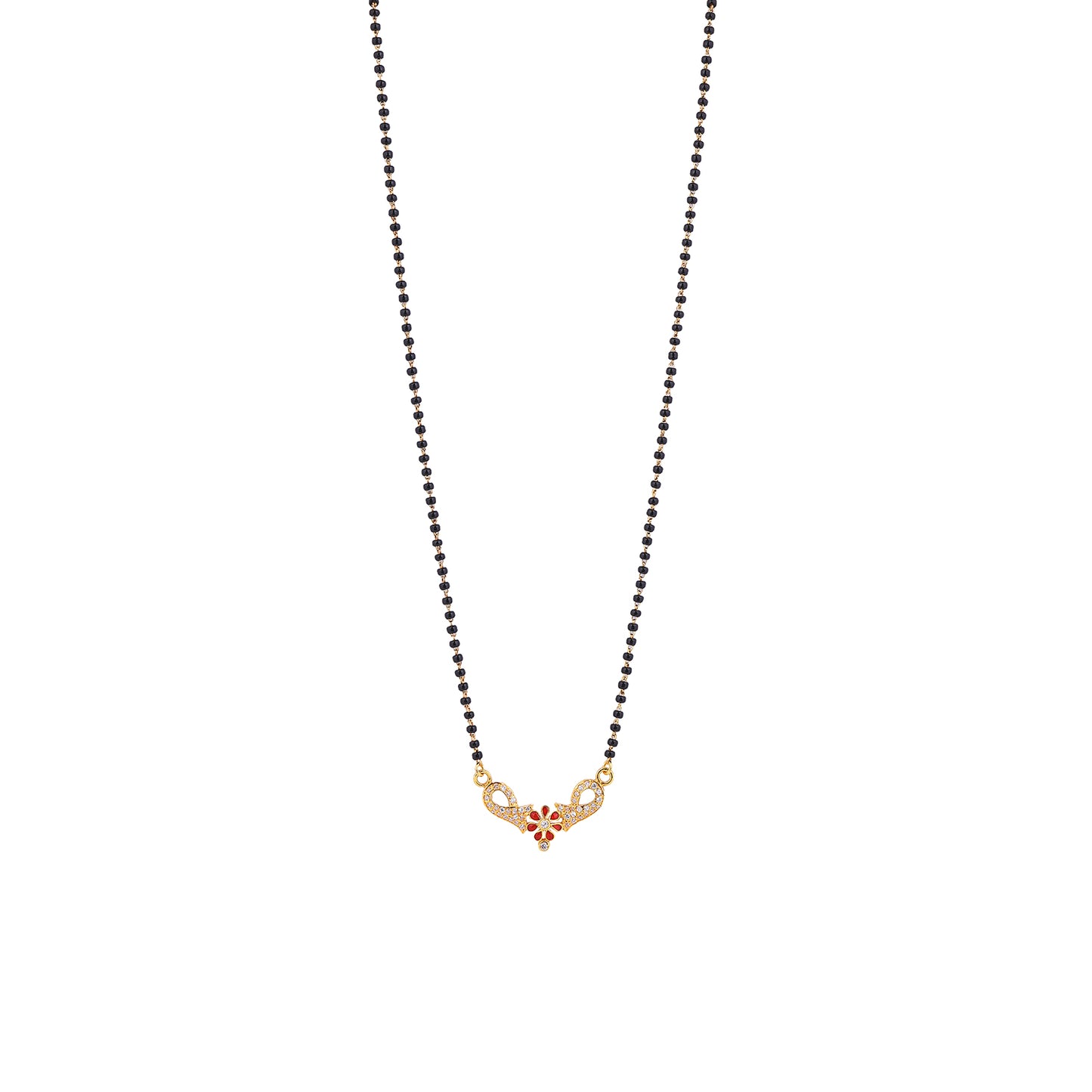MAIRA 925 Sterling Silver Mangalsutra Necklace with Red Flower Design Pendant and Black Beaded Chain For Women | Hypoallergenic | Anti - Tarnish | Gift For Wife