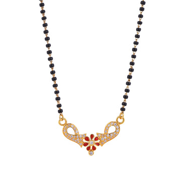 MAIRA 925 Sterling Silver Mangalsutra Necklace with Red Flower Design Pendant and Black Beaded Chain For Women | Hypoallergenic | Anti - Tarnish | Gift For Wife