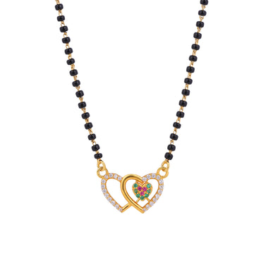 MAIRA Valentine Heart Micron/Vermeil 18K 1gm Gold Plated Black Beads Kala Mani 925 Sterling Silver Mangalsutra | Tanmaniya Thali| Chandi Pure Silver Gift for Women