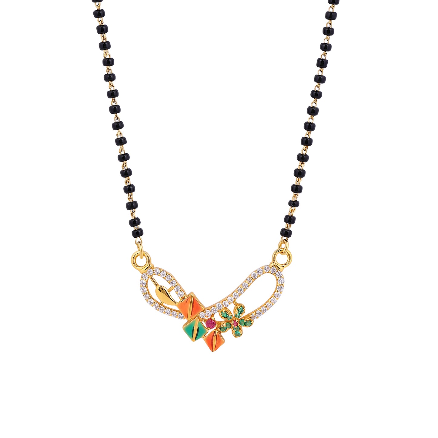 MAIRA 925 Sterling Silver Designer Mangalsutra Necklace with Black Beads Chain For women | 18K Gold Plated | Hypoallergenic | 6 Months Warranty | Pure Silver Gift For Wife