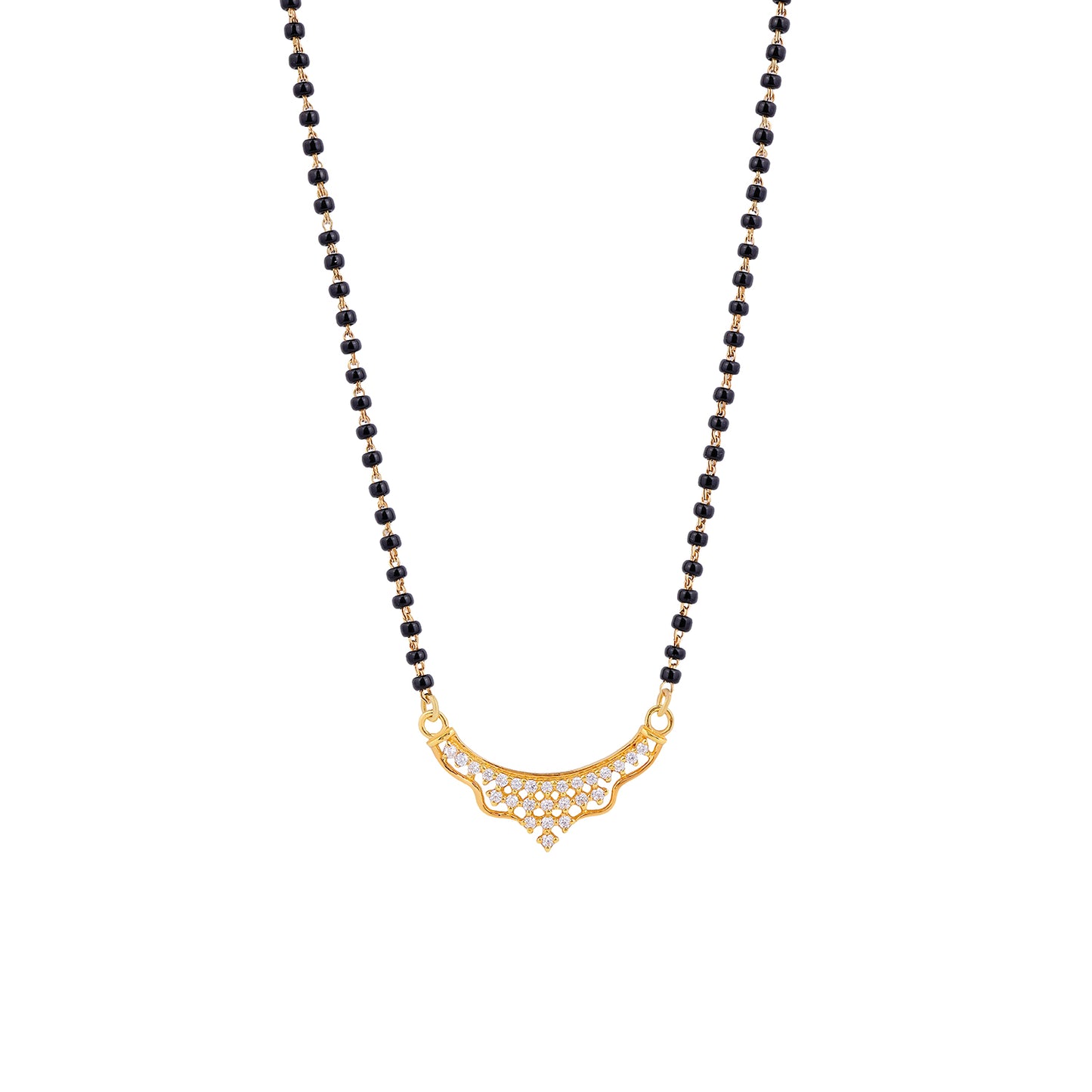 MAIRA 925 Sterling Silver 18K Micron Gold-Plated CZ studded Black Beads Mangalsutra For Women | Hypoallergenic | Pure Silver Gift For Wife