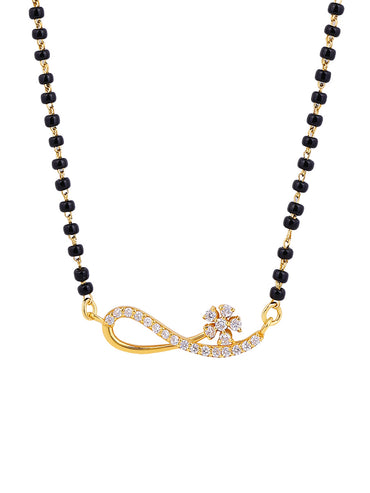 MAIRA 925 Sterling Silver Traditional Black Beaded Mangalsutra with Gold-Plated CZ Diamond Flower Pendant Necklace Mangalsutra For Women | Hypoallergenic | 6 Months Warranty