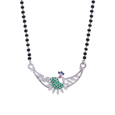 MAIRA 925 Sterling Silver black bead anti tarnish hypoallergenic18k Micron Premium Rhodium Plated With Peacock Blue and Green Pendant Mangalsutra Necklace | Gift for Women | Pure Silver Gift for Wife