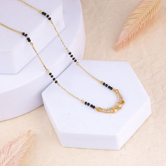 MAIRA 1gm Micron 18K Gold Plated Hypoallergenic Black Beads Kala Mani 925 Sterling Silver Mangalsutra | Tanmaniya |Karthamani Pathak Chandi Necklace Jewellery | Pure Silver Gift for Women