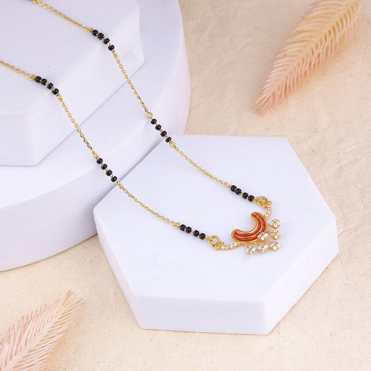 MAIRA 1gm Micron 18K Gold Plated Orange Enamel Design Hypoallergenic Black Beads Kala Mani 925 Sterling Silver Mangalsutra | Tanmaniya | Chandi Necklace Jewellery | Pure Silver Gift for Women