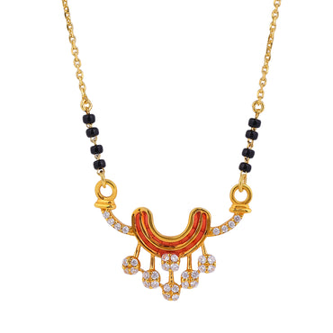 MAIRA 1gm Micron 18K Gold Plated Orange Enamel Design Hypoallergenic Black Beads Kala Mani 925 Sterling Silver Mangalsutra | Tanmaniya | Chandi Necklace Jewellery | Pure Silver Gift for Women