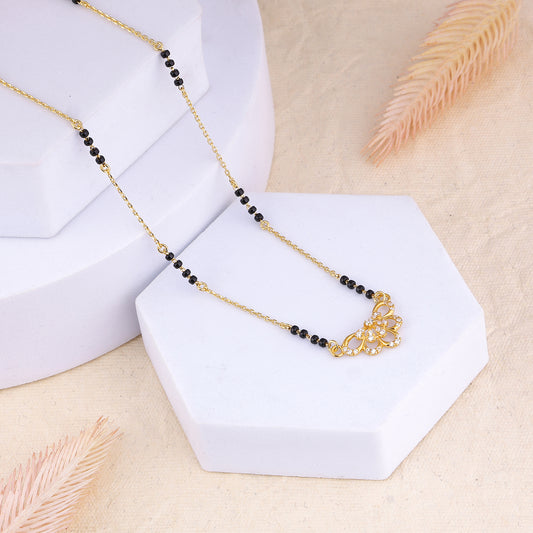 MAIRA 1gm Micron 18K Gold Plated Hypoallergenic Black Beads Kala Mani 925 Sterling Silver Mangalsutra | Tanmaniya | Chandi Necklace Jewellery | Pure Silver Gift for Women