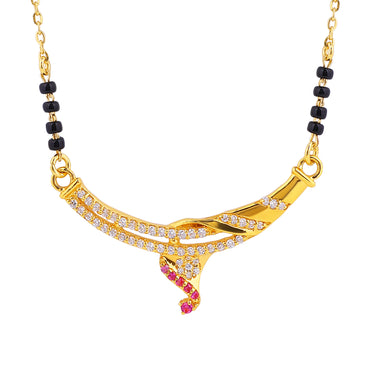 MAIRA 925 Sterling Silver Traditional Mangalsutra Necklace, Gold-Plated with CZ Diamonds and Ruby Accents | Hypoallergenic | Tanmaniya | Kala Mani Mangalsutra | Karthamani Pathak | Gift For Wife