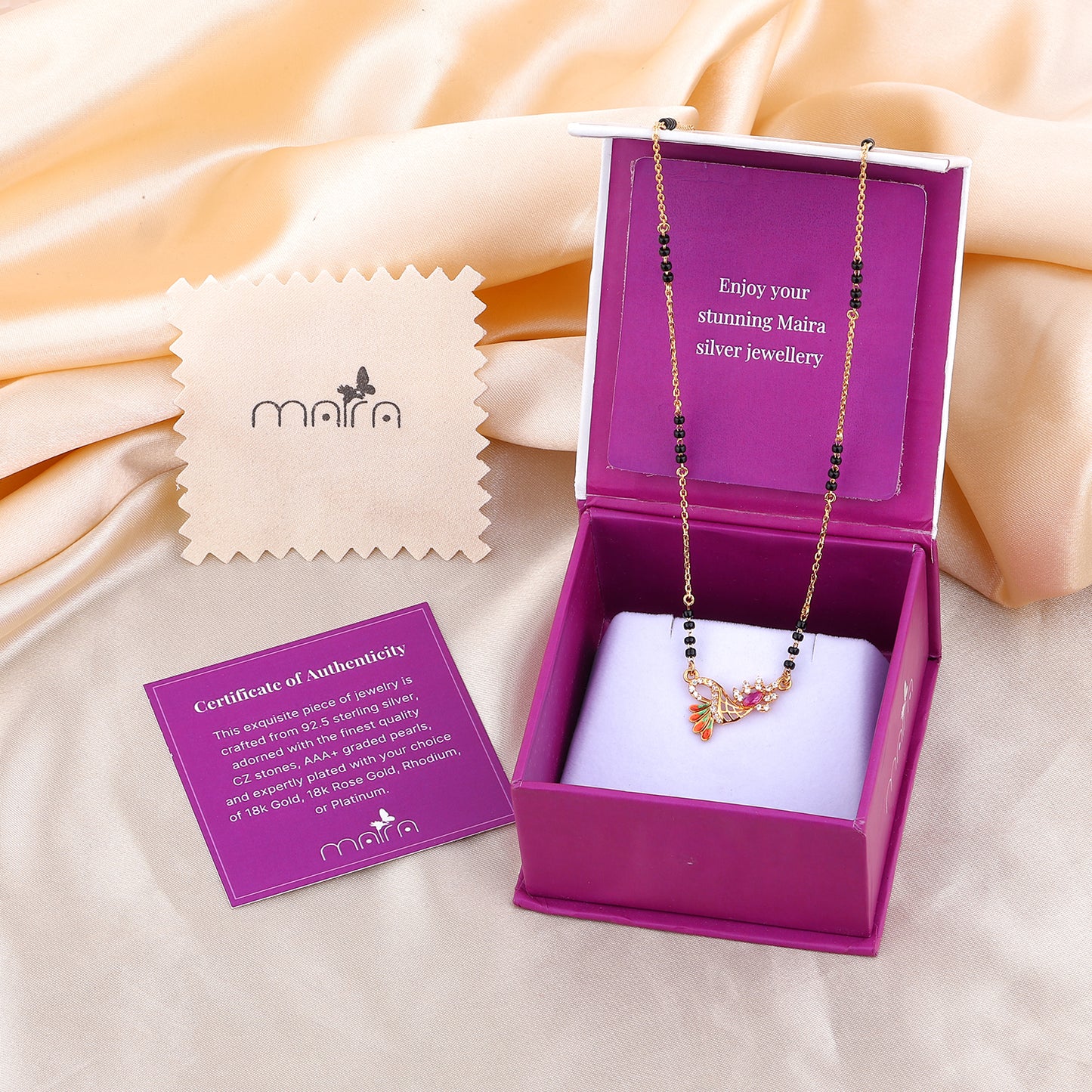 MAIRA 1gm Micron 18K Gold Plated Hypoallergenic Black Beads Kala Mani 925 Sterling Silver Mangalsutra | Tanmaniya | Karthamani Pathak | Chandi Necklace Jewellery | Pure Silver Gift for Women | 6 Months Warranty