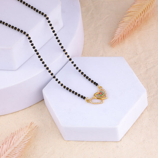 MAIRA Valentine Heart Micron/Vermeil 18K 1gm Gold Plated Black Beads Kala Mani 925 Sterling Silver Mangalsutra | Tanmaniya Thali| Chandi Pure Silver Gift for Women