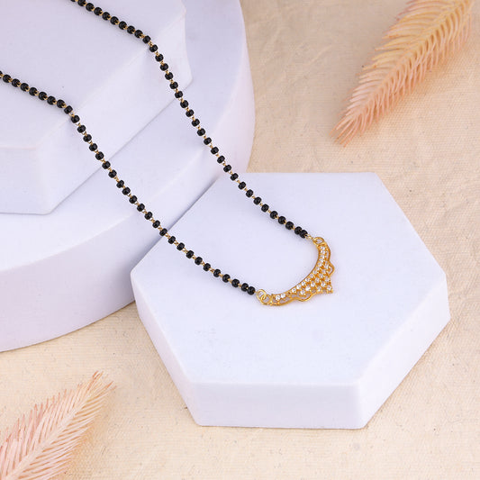 MAIRA 925 Sterling Silver 18K Micron Gold-Plated CZ studded Black Beads Mangalsutra For Women | Hypoallergenic | Pure Silver Gift For Wife