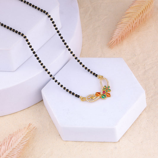 MAIRA 925 Sterling Silver Designer Mangalsutra Necklace with Black Beads Chain For women | 18K Gold Plated | Hypoallergenic | 6 Months Warranty | Pure Silver Gift For Wife