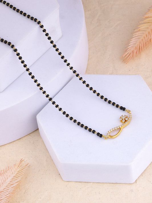 MAIRA 925 Sterling Silver Traditional Black Beaded Mangalsutra with Gold-Plated CZ Diamond Flower Pendant Necklace Mangalsutra For Women | Hypoallergenic | 6 Months Warranty