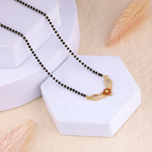 MAIRA 925 Sterling Silver Mangalsutra Necklace with Red Flower Design Pendant and Black Beaded Chain For Women | Hypoallergenic | Anti - Tarnish | Gift For Wife