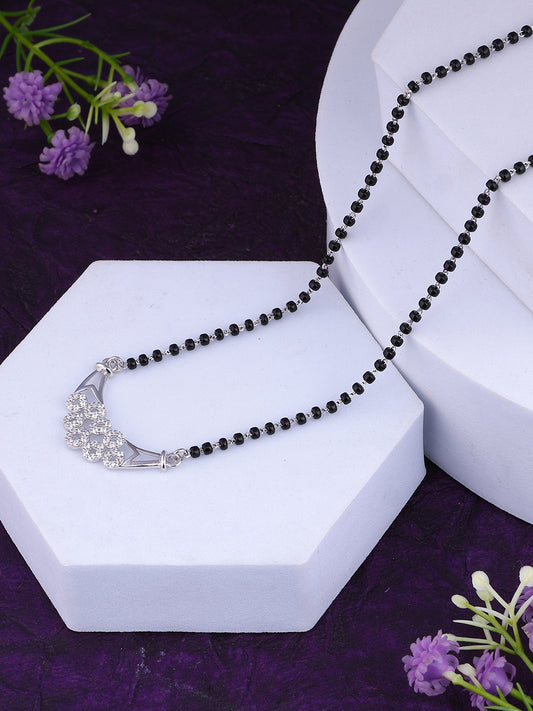 MAIRA 925 Sterling Silver black bead anti-tarnish hypoallergenic Premium Rhodium Micron Plated with Wing Heart Pendant Mangalsutra Necklace | Tanmaniya | Thali |Gift for Women | Pure Silver Gift for Wife