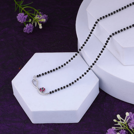 MAIRA 925 Sterling Silver black bead anti-tarnish hypoallergenic18k Micron Premium Rhodium plated With Emerald Flower Pendant Mangalsutra Necklace | Gift for Women | Pure Silver Gift for Wife