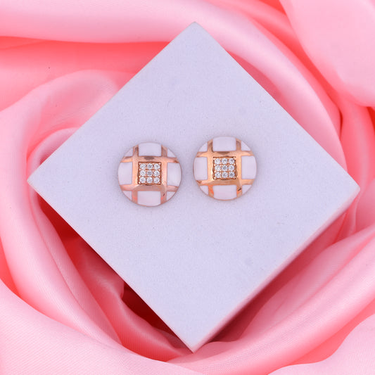MAIRA Elegant made with 925 Sterling Silver with Rose Gold & CZ stones White Enamel Stud Earrings / Valentine gift for Women