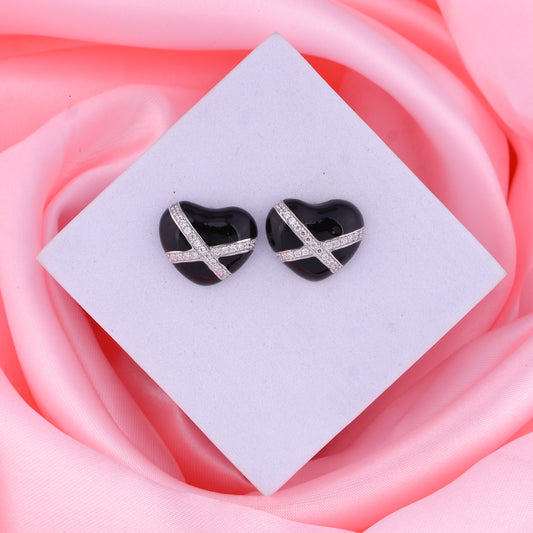 MAIRA Heart 925 Sterling Silver Enamel CZ Valentine Collection Earrings for Girls / Women